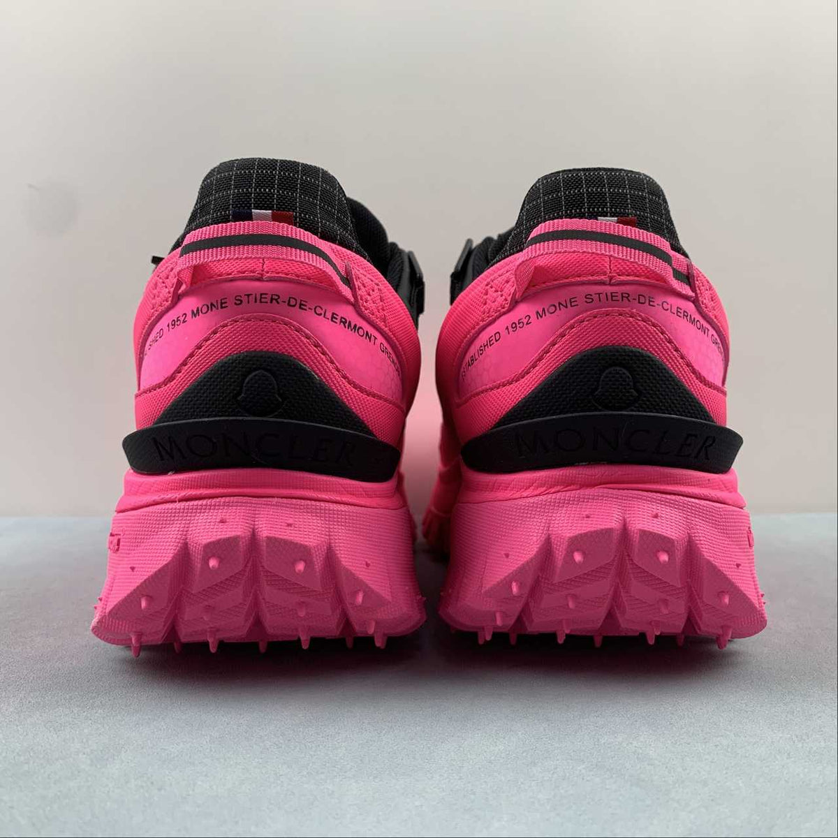 Moncler x Hoka Mafate Speed    Black and Pink Chunky Lace-Up Sneakers