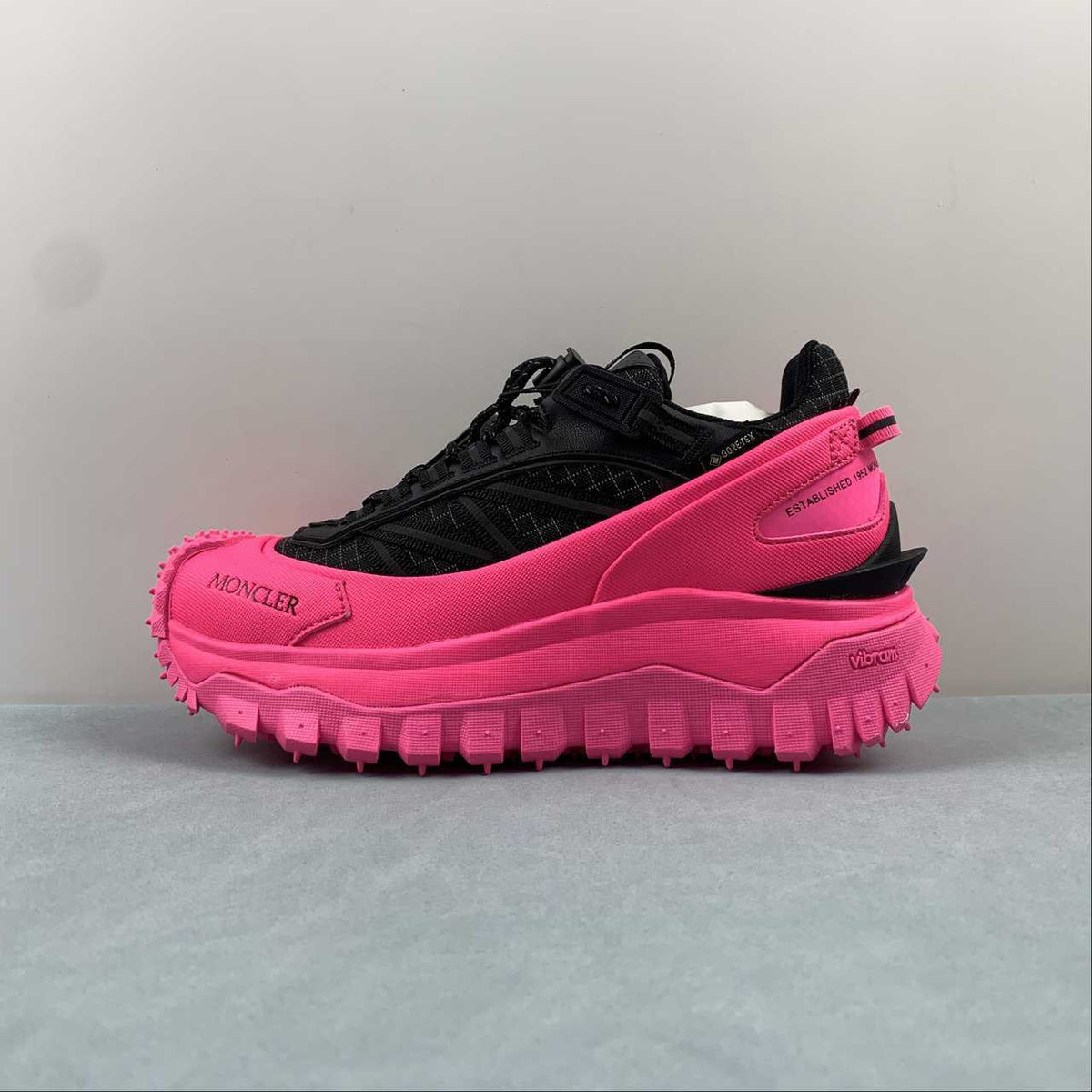 Moncler x Hoka Mafate Speed    Black and Pink Chunky Lace-Up Sneakers