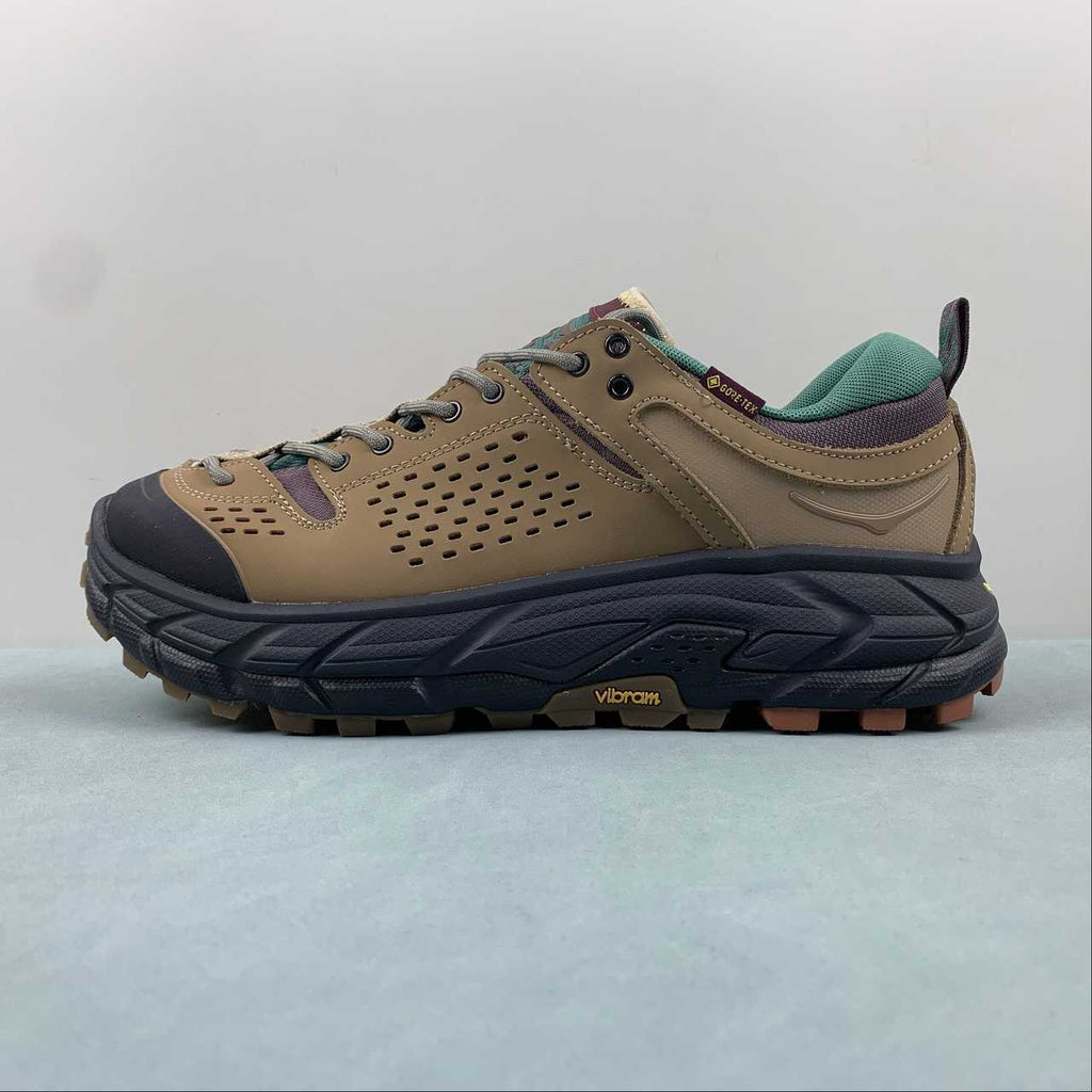 HOKA   Tan and Green Chunky Lace-Up Sneakers