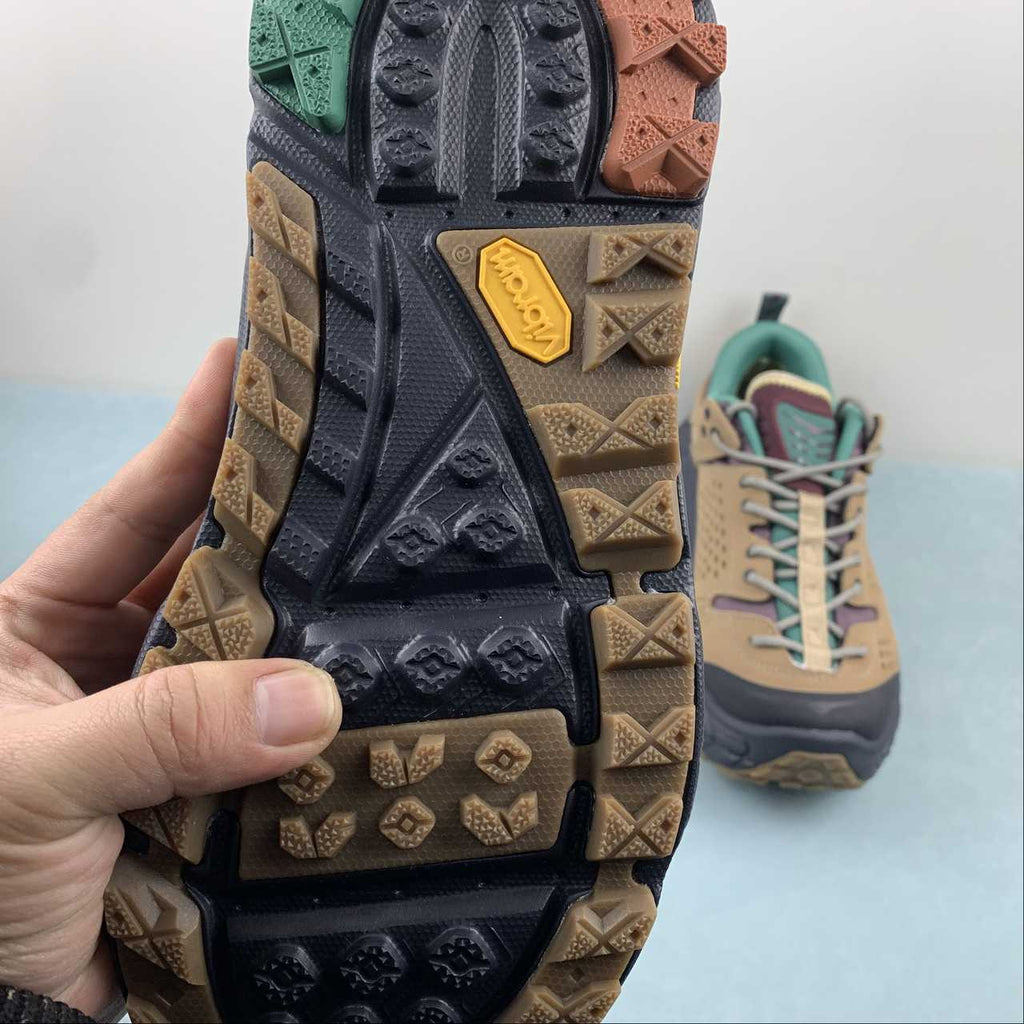 HOKA   Tan and Green Chunky Lace-Up Sneakers